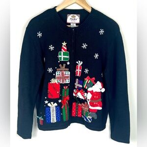 Vintage Tiara International Santa Holiday Sweater Cardigan